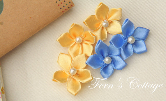 Satin Ribbon Flower Appliques - 10 PCS