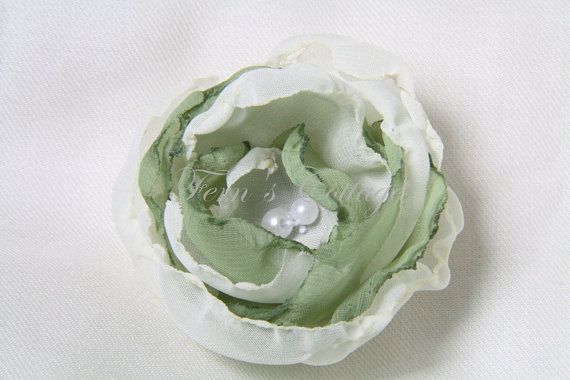 Ivory Green Bridal Flower Hair Clip - Wedding Accessories - Wedding Floral Clip