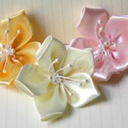 Satin Ribbon Flowers - 5 pcs - 100% handmade