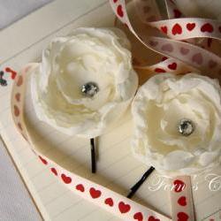 Chiffon Flower Bobby Clip - Wedding Hair Clip - Bride Hair Clip - Set of 2 
