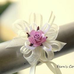 Wedding Hand Wrist Corsage Set - Mulberry Paper Rose Wedding Hand Wrist - 5 pcs