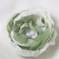 Ivory Green Bridal Flower Hair Clip - Wedding Accessories - Wedding Floral Clip